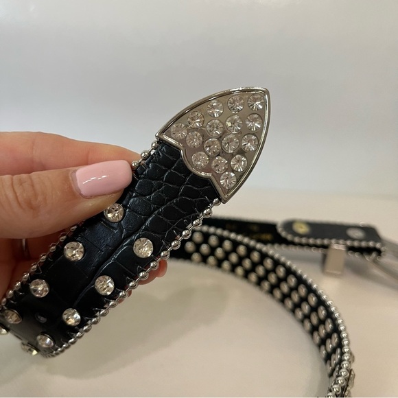 Western Black Leather Rhinestone Belt